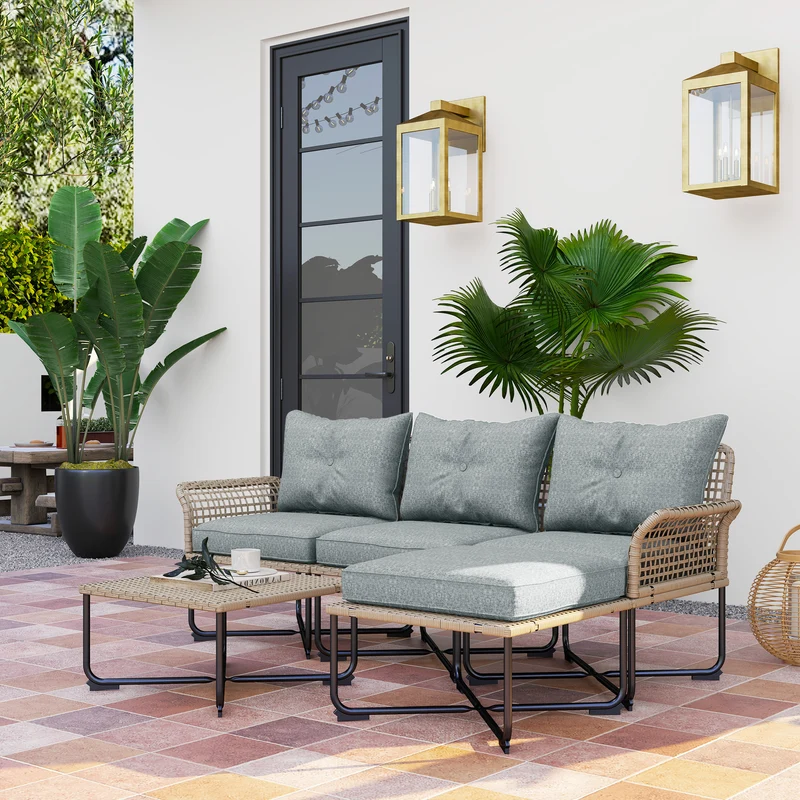 Outsunny Conjunto De Jardín De Ratán Sintético De 5 Piezas Gris