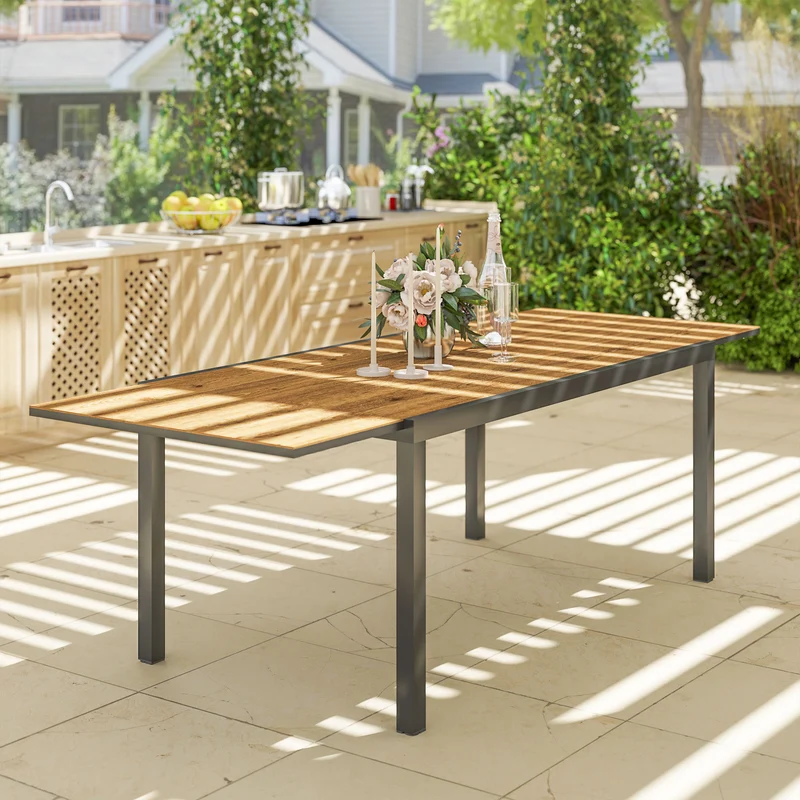 Outsunny Mesa De Jardín Extensible 160-240 Cm Con Borde De Aluminio Marrón
