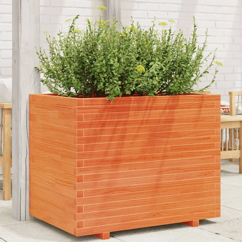 Jardinera Madera Maciza De Pino Marrón Cera 90x60x72 Cm