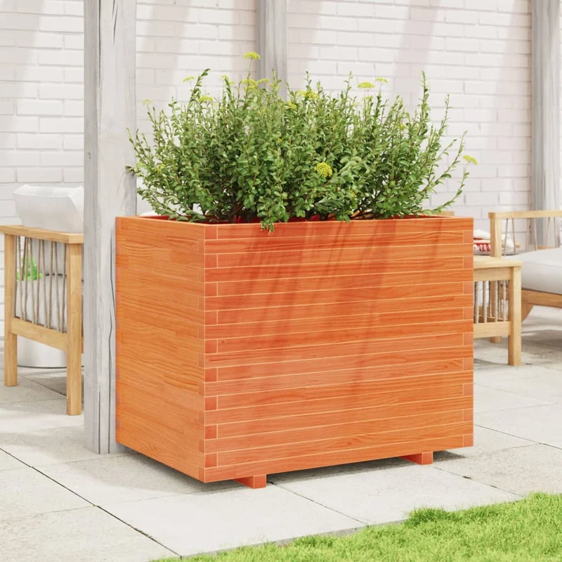 Jardinera Madera Maciza De Pino Marrón Cera 90x60x72 Cm