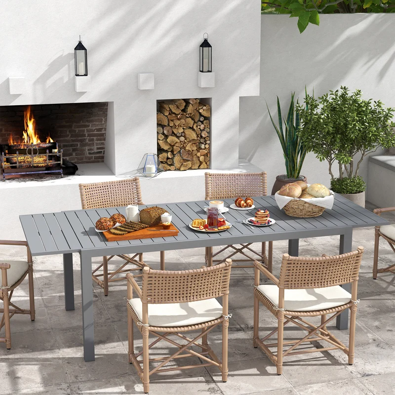 Outsunny Mesa De Jardín Extensible Con Marco De Aluminio 180/240x94x73 Cm Gris