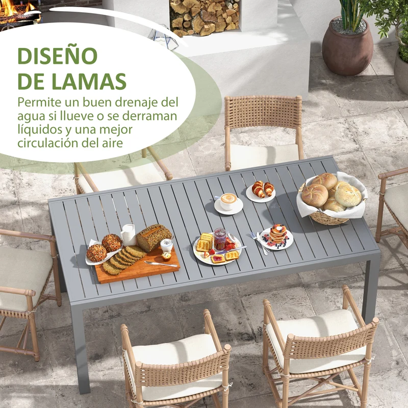 Outsunny Mesa De Jardín Extensible Con Marco De Aluminio 180/240x94x73 Cm Gris