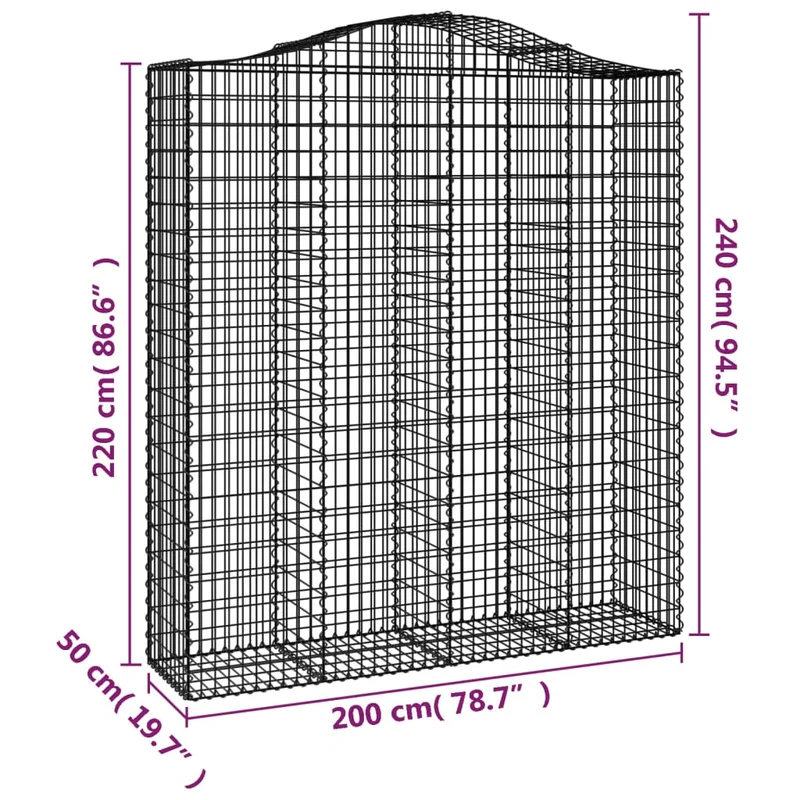 Cestas De Gaviones 5 Uds Forma De Arco Hierro 200x50x220/240 Cm