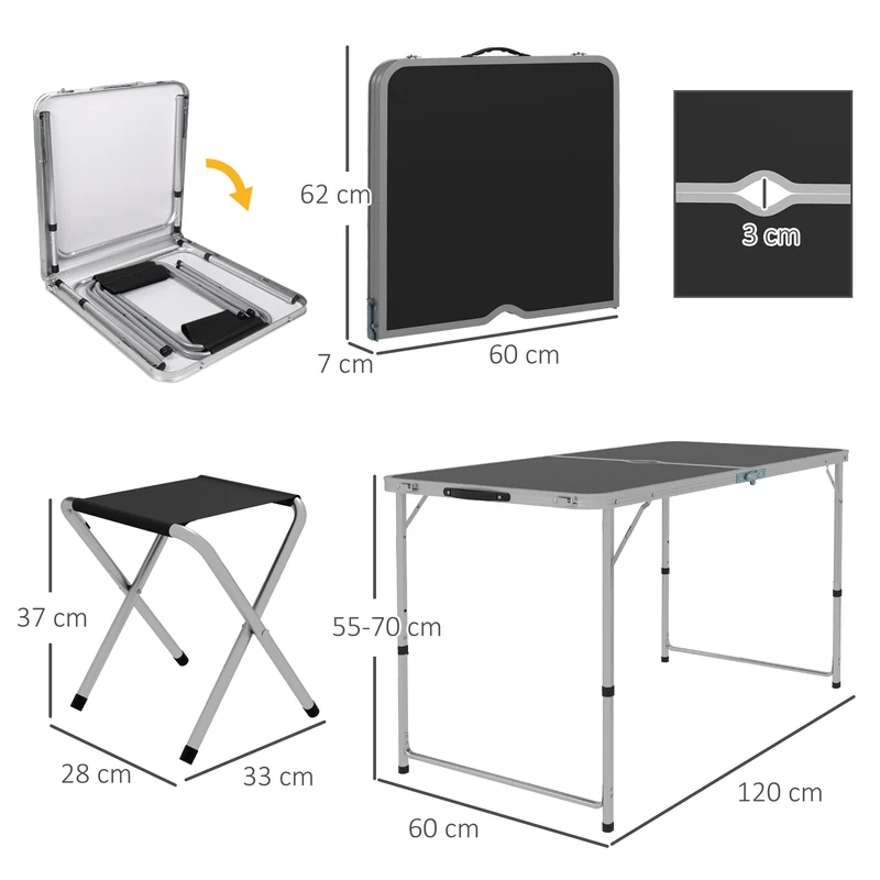 Outsunny Mesa Para Camping Plegable Con Sillas De 5 Piezas Negro