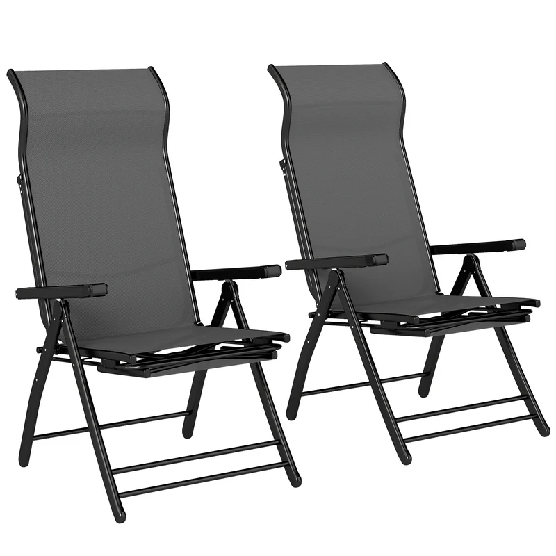 Outsunny Pack De 2 Sillas Plegables Reclinables Con Respaldo Alto Ajustable Gris