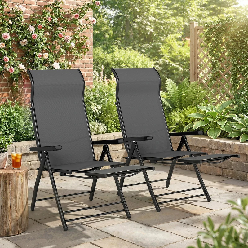 Outsunny Pack De 2 Sillas Plegables Reclinables Con Respaldo Alto Ajustable Gris