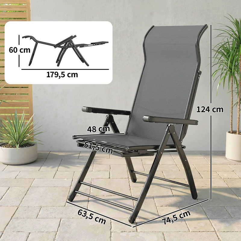 Outsunny Pack De 2 Sillas Plegables Reclinables Con Respaldo Alto Ajustable Gris