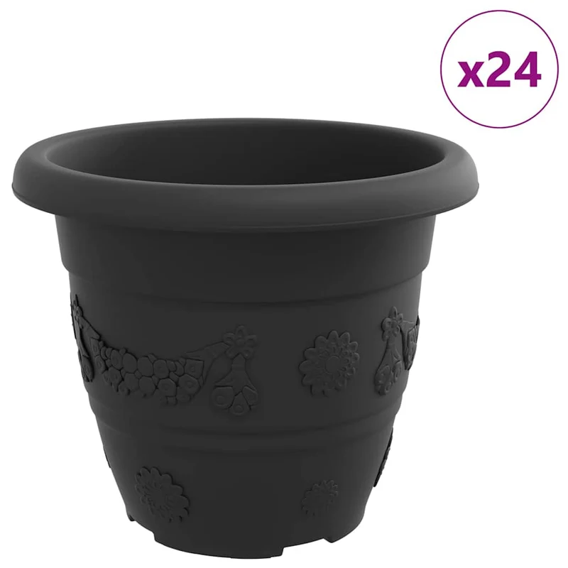Maceta Redonda Para Flores 24 Uds. Negro Ø 26 X 21.5 Cm