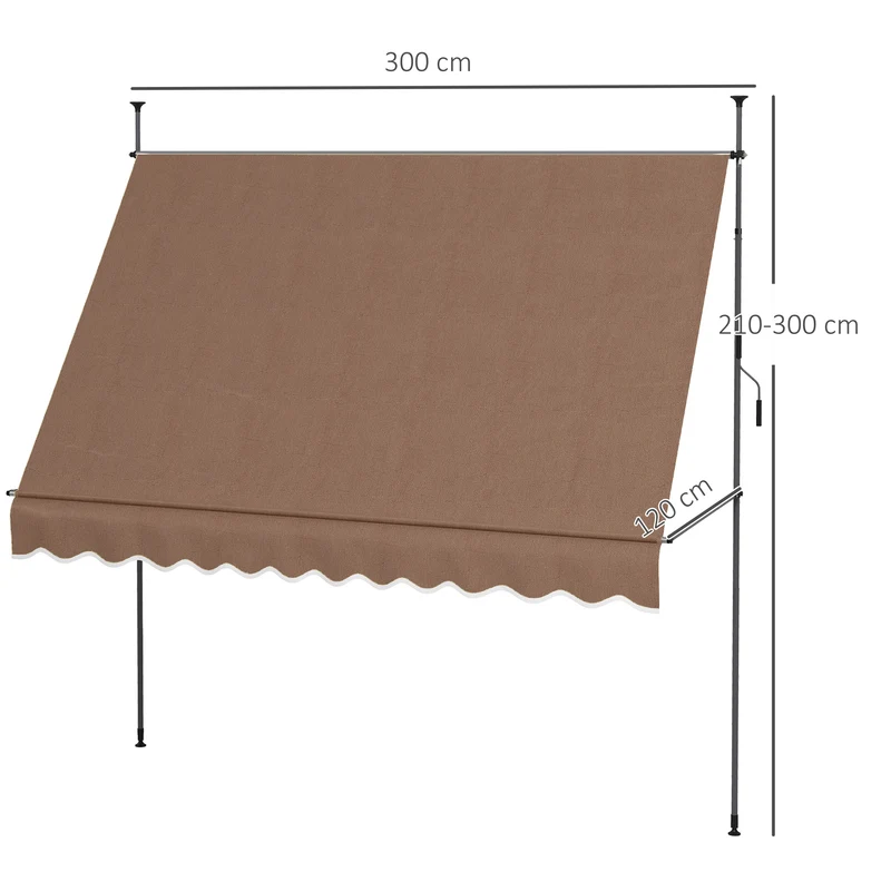 Outsunny Toldo Manual Retráctil 3x1,2 M Altura Ajustable Con Manivela 210-300 Cm