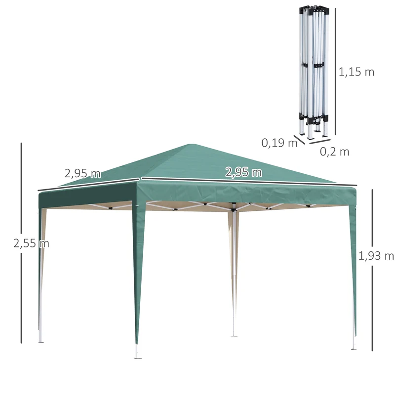 Outsunny Carpa Plegable 3x3 M Con Bolsa De Transporte Altura Ajustable Verde