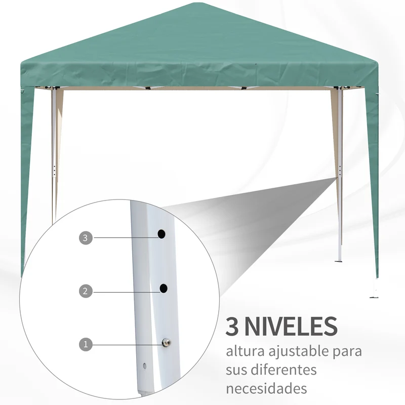 Outsunny Carpa Plegable 3x3 M Con Bolsa De Transporte Altura Ajustable Verde