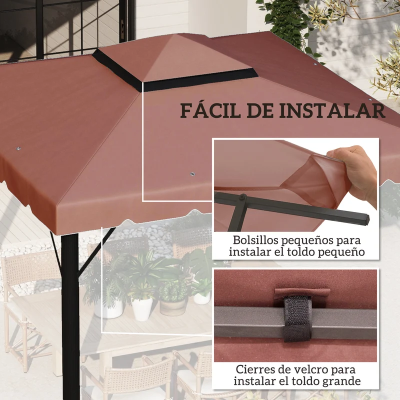Outsunny Techo De Repuesto Para Cenador 3x3 M Con Techo Doble Café