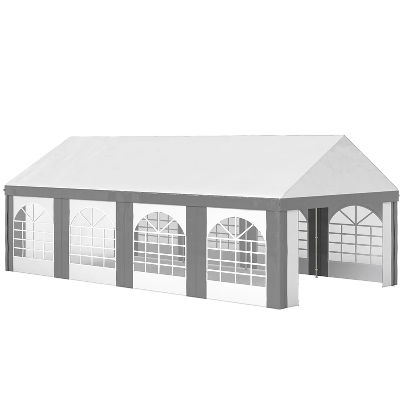 Outsunny Carpa Para Fiesta 4x8 M Con Paredes Extraíbles Puertas Y Ventanas Gris