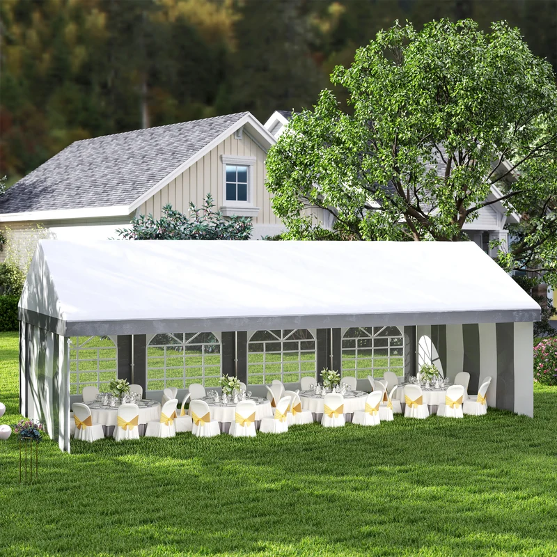 Outsunny Carpa Para Fiesta 4x8 M Con Paredes Extraíbles Puertas Y Ventanas Gris