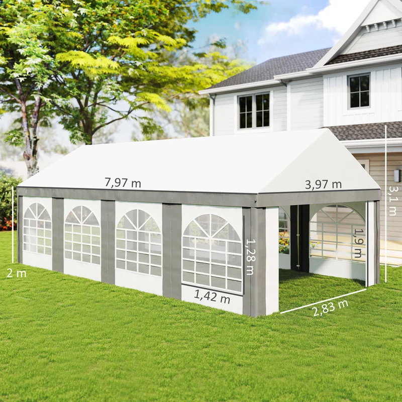 Outsunny Carpa Para Fiesta 4x8 M Con Paredes Extraíbles Puertas Y Ventanas Gris