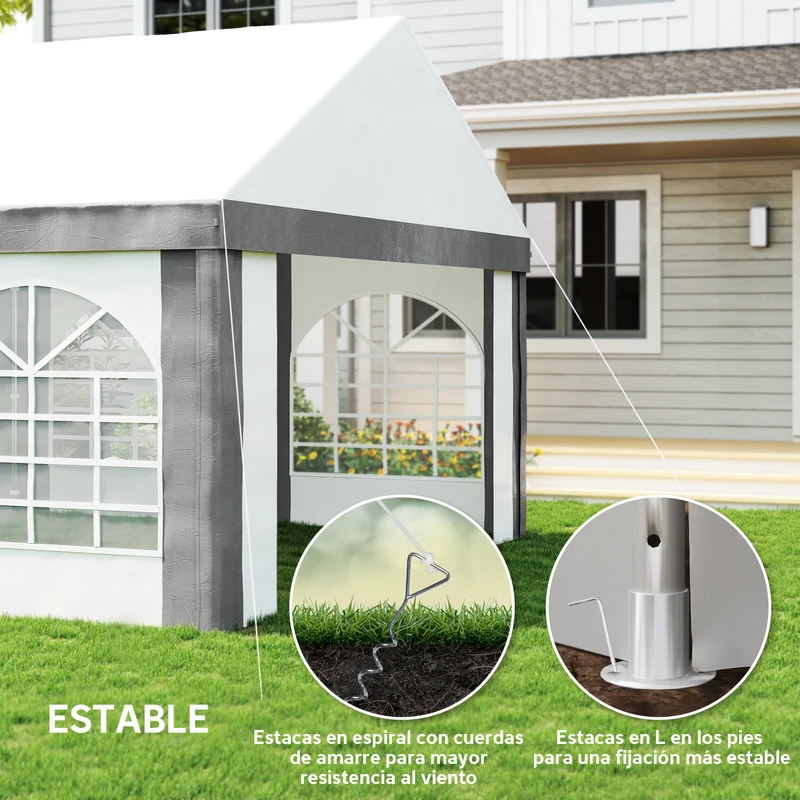 Outsunny Carpa Para Fiesta 4x8 M Con Paredes Extraíbles Puertas Y Ventanas Gris