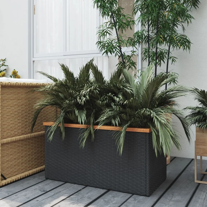 Jardinera De Ratán Sintético Negra 80x40x40 Cm