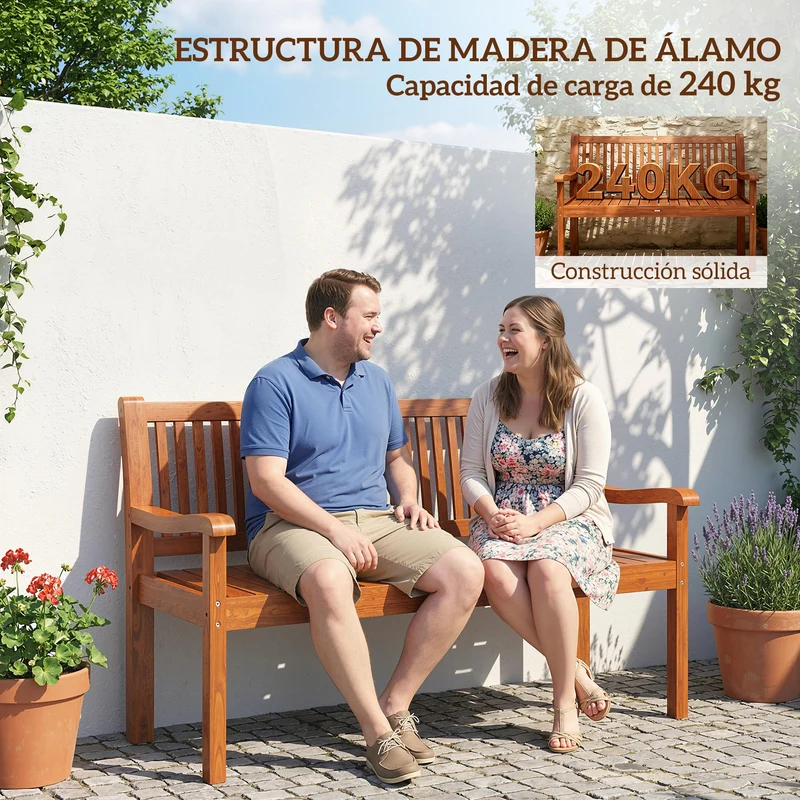 Outsunny Banco De Jardín De Madera Con Funda Impermeable Marrón Claro