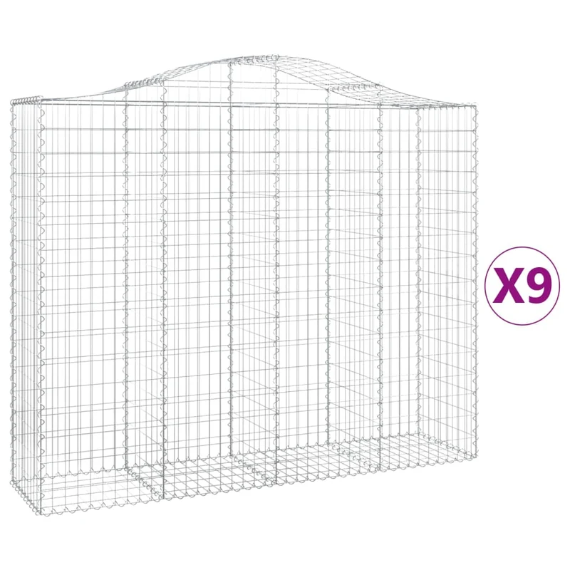 Cestas De Gaviones 9 Uds Forma De Arco Hierro 200x50x160/180 Cm