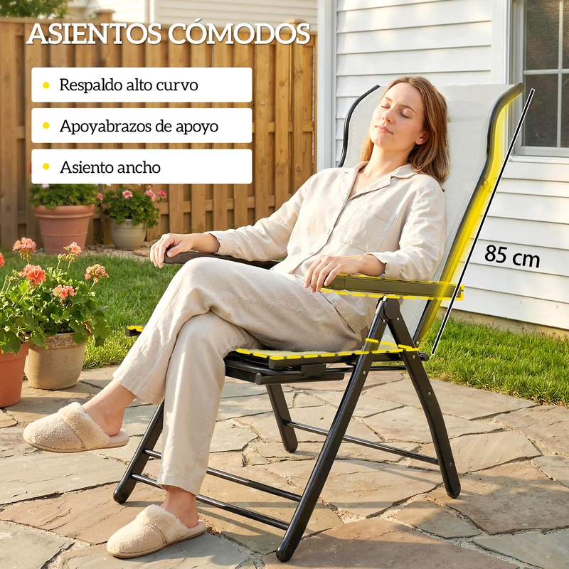 Outsunny Pack De 2 Sillas Plegables Reclinables Con Respaldo Alto Ajustable Gris