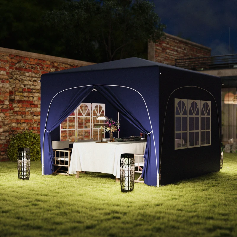 Outsunny Carpa Plegable Gazabo 3x3 M Con Paneles Laterales Upf50+ Azul Oscuro