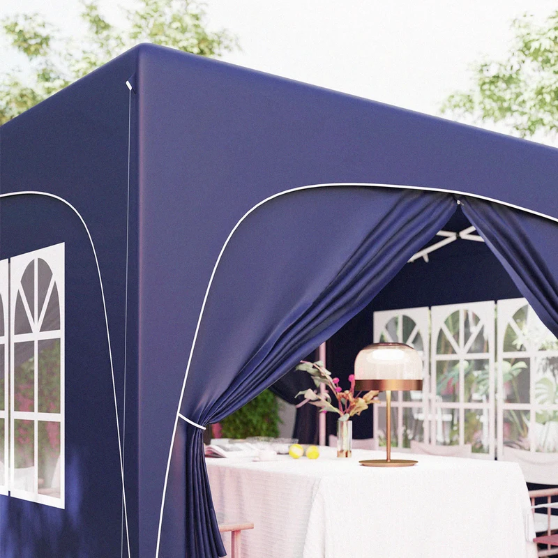 Outsunny Carpa Plegable Gazabo 3x3 M Con Paneles Laterales Upf50+ Azul Oscuro