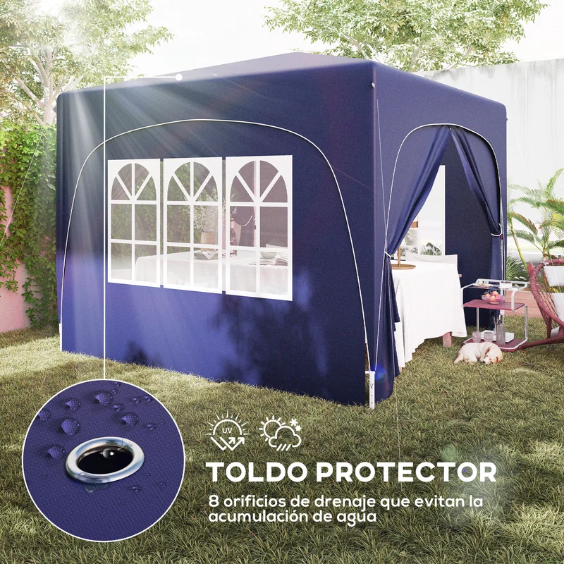 Outsunny Carpa Plegable Gazabo 3x3 M Con Paneles Laterales Upf50+ Azul Oscuro