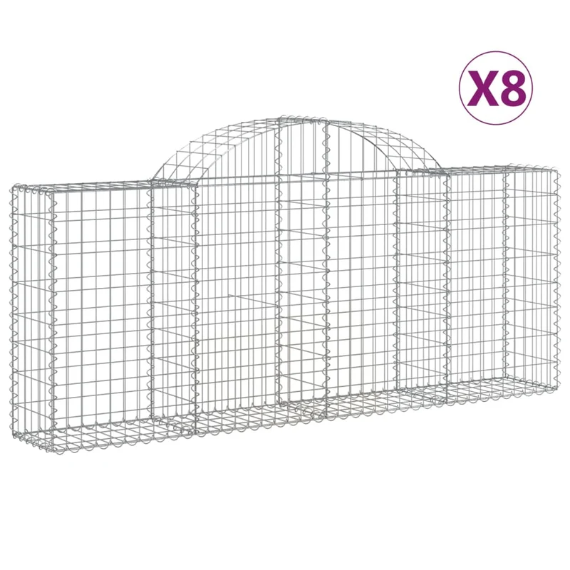 Cestas De Gaviones 8 Uds Forma De Arco Hierro 200x30x80/100 Cm