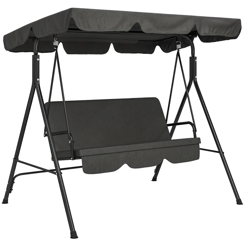 Outsunny Columpio De Jardín De 3 Plazas Con Techo Ajustable 172x110x153cm Negro