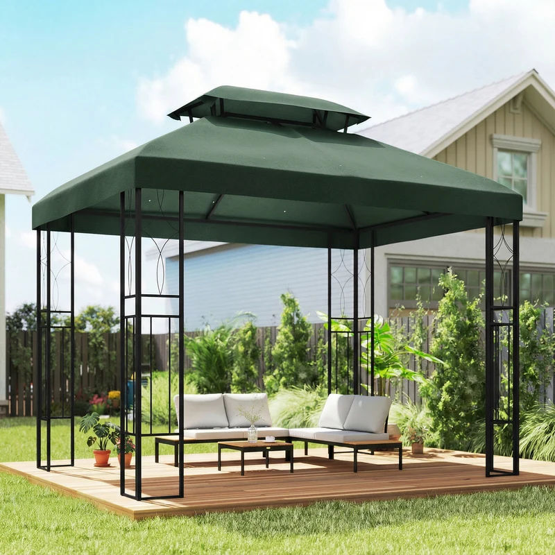 Outsunny Techo De Repuesto Para Cenador 4x3 M Con Techo Doble Anti-uv Verde