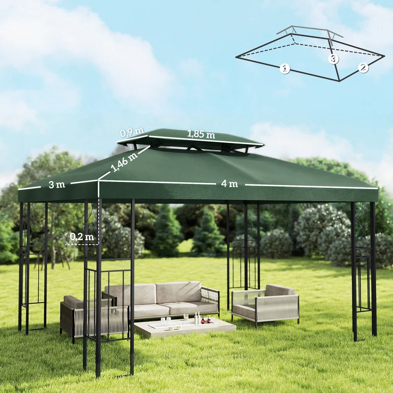 Outsunny Techo De Repuesto Para Cenador 4x3 M Con Techo Doble Anti-uv Verde