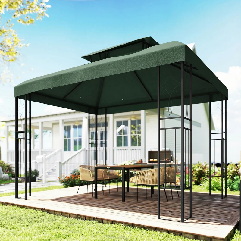 Outsunny Techo De Repuesto Para Cenador 4x3 M Con Techo Doble Anti-uv Verde