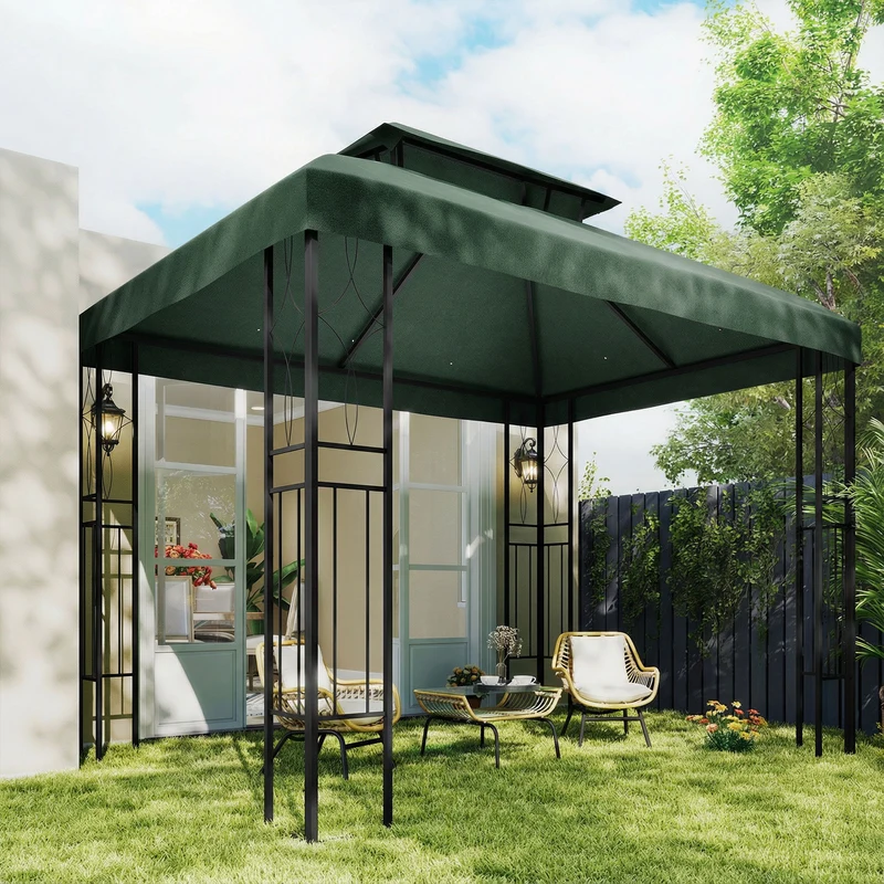 Outsunny Techo De Repuesto Para Cenador 4x3 M Con Techo Doble Anti-uv Verde