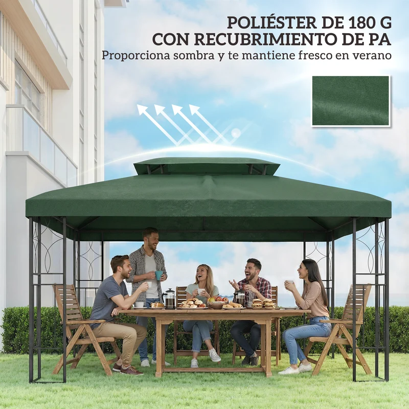 Outsunny Techo De Repuesto Para Cenador 4x3 M Con Techo Doble Anti-uv Verde