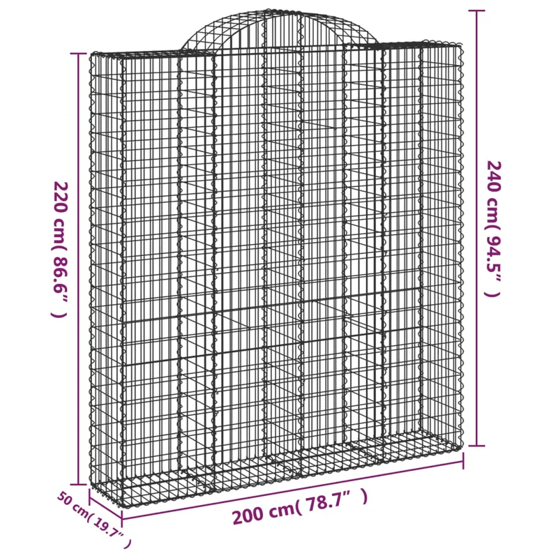 Cestas De Gaviones 2 Uds Forma De Arco Hierro 200x50x220/240 Cm