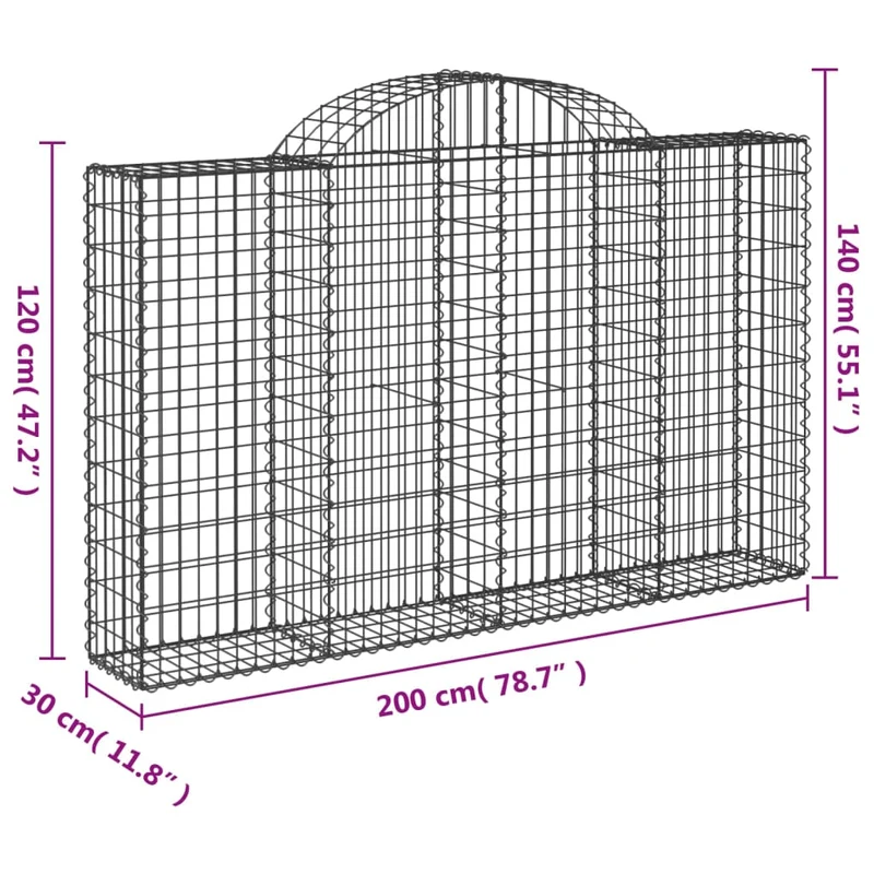 Cestas Gaviones 20 Uds Forma De Arco Hierro 200x30x120/140 Cm