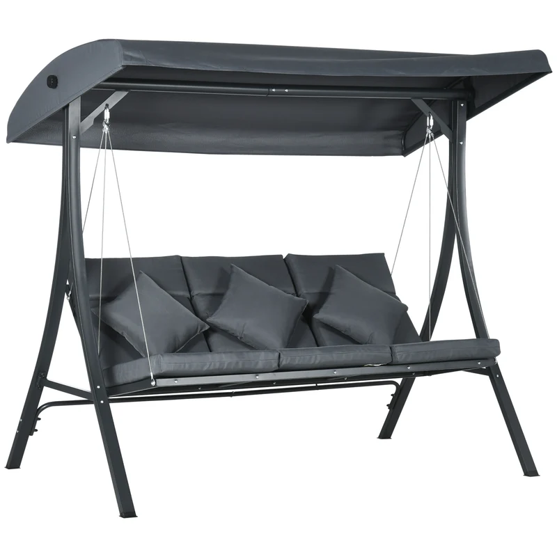 Outsunny Columpio De Jardín De 3 Plazas Con Techo Ajustable 202x115x168 Cm Gris