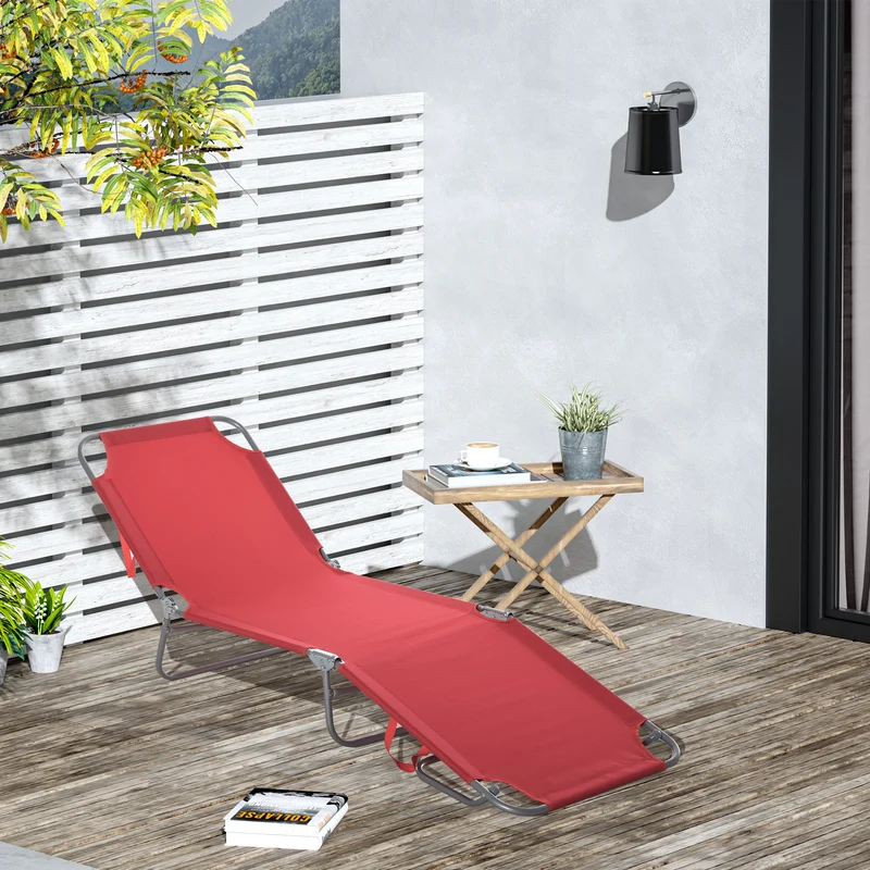 Outsunny Tumbona Plegable Respaldo Ajustable En 5 Niveles 187x55x24 Cm Burdeos