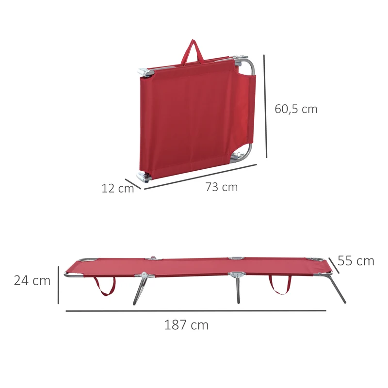 Outsunny Tumbona Plegable Respaldo Ajustable En 5 Niveles 187x55x24 Cm Burdeos