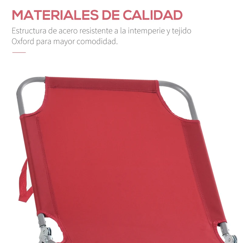 Outsunny Tumbona Plegable Respaldo Ajustable En 5 Niveles 187x55x24 Cm Burdeos
