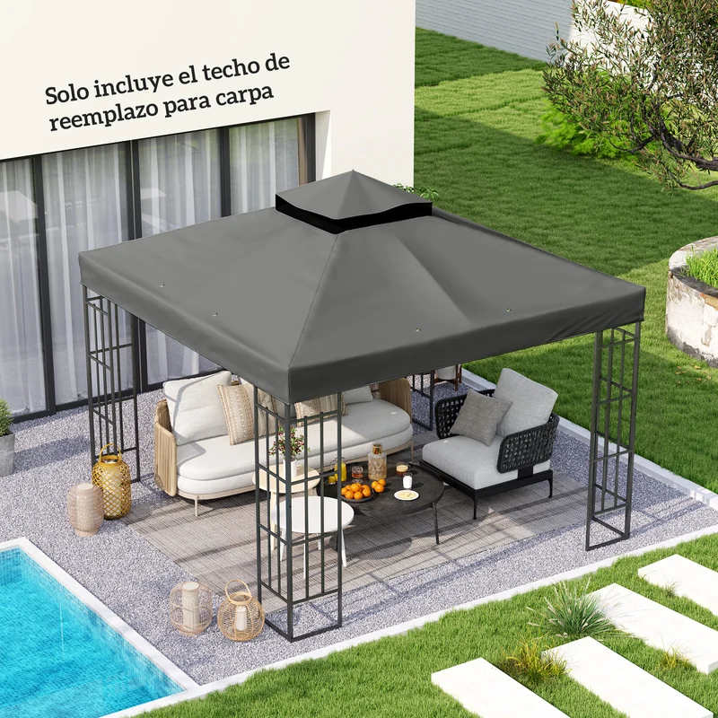 Outsunny Techo De Repuesto Para Cenador 3x3 M Con Techo Doble Anti-uv Gris