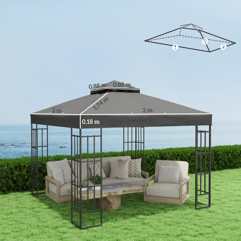 Outsunny Techo De Repuesto Para Cenador 3x3 M Con Techo Doble Anti-uv Gris