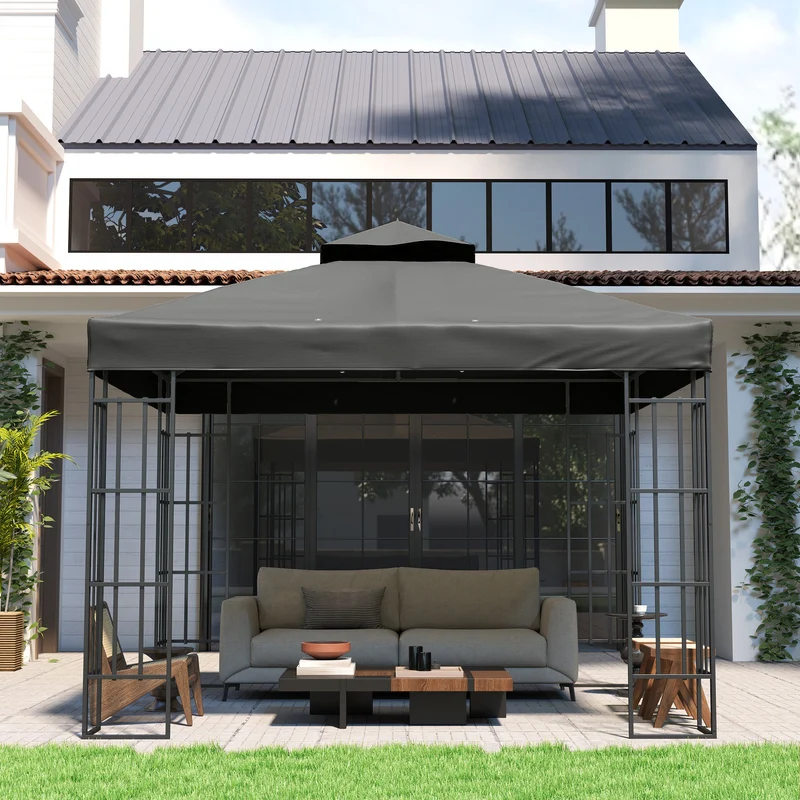 Outsunny Techo De Repuesto Para Cenador 3x3 M Con Techo Doble Anti-uv Gris