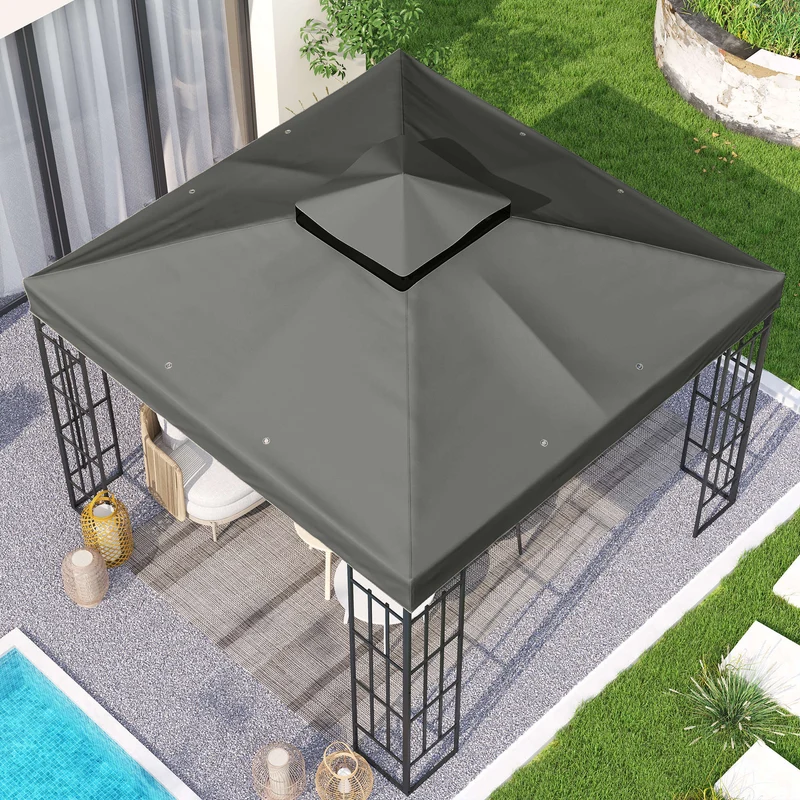 Outsunny Techo De Repuesto Para Cenador 3x3 M Con Techo Doble Anti-uv Gris