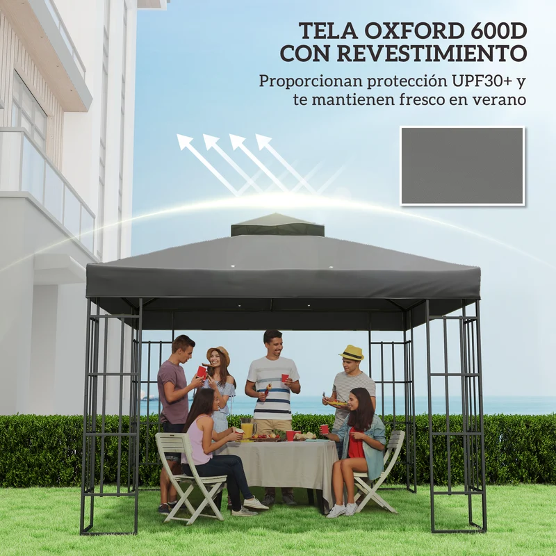 Outsunny Techo De Repuesto Para Cenador 3x3 M Con Techo Doble Anti-uv Gris