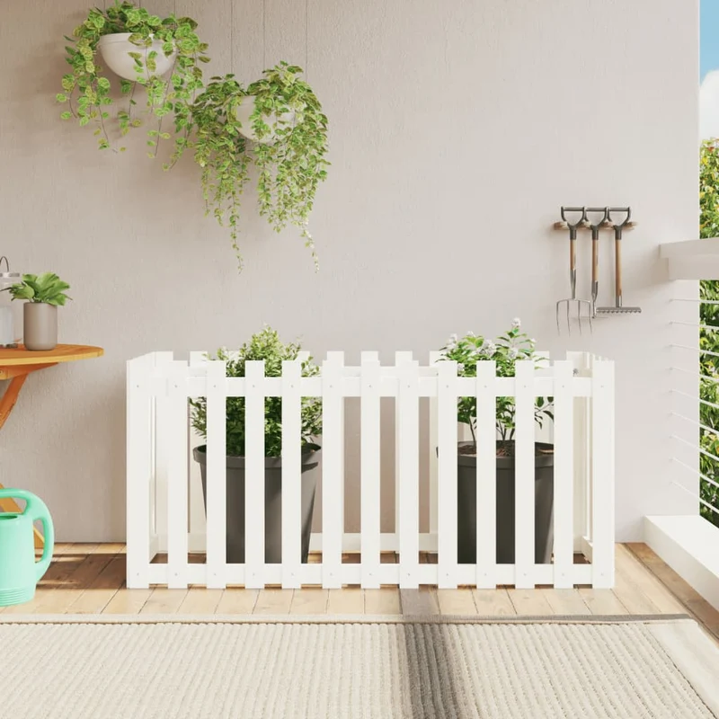 Arriate Elevado Jardín Con Valla Madera Pino Blanco 150x50x70cm