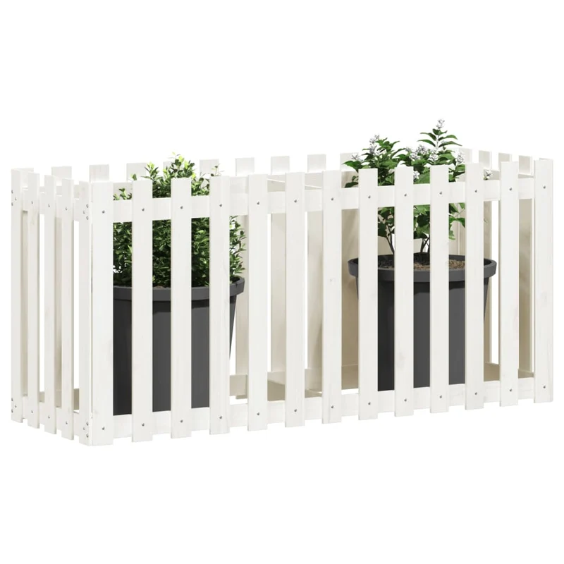 Arriate Elevado Jardín Con Valla Madera Pino Blanco 150x50x70cm