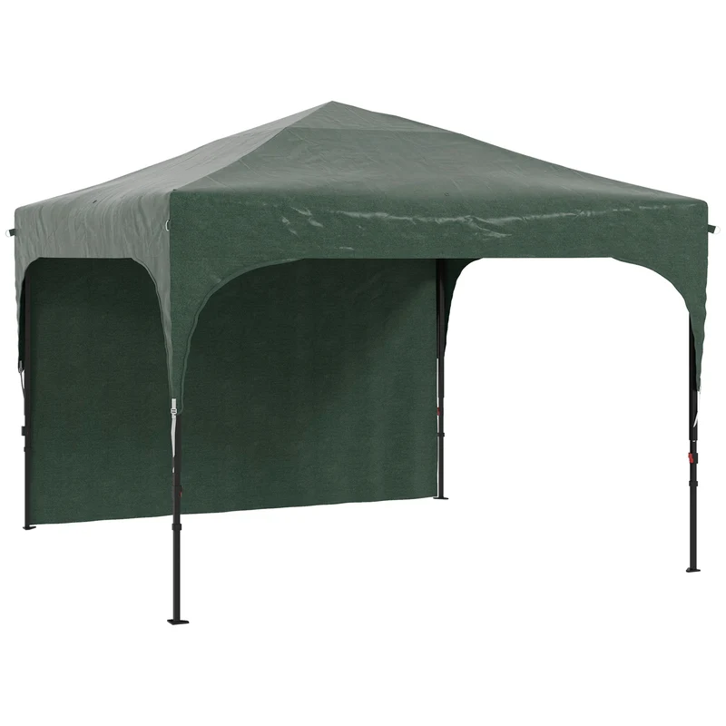 Outsunny Carpa Plegable 3x3 M Altura Ajustable 1 Pared Lateral Verde