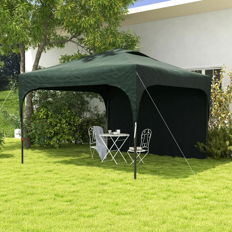 Outsunny Carpa Plegable 3x3 M Altura Ajustable 1 Pared Lateral Verde