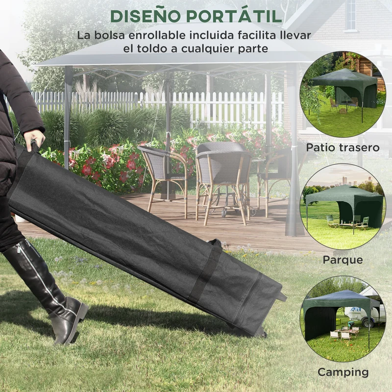 Outsunny Carpa Plegable 3x3 M Altura Ajustable 1 Pared Lateral Verde